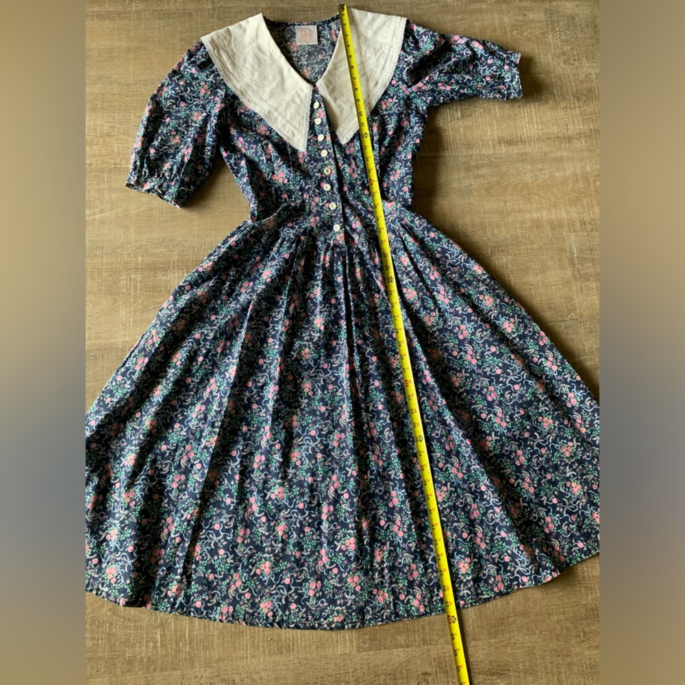 Eber San Francisco Vintage Cottagecore Dress M Floral Lace Collar Prairie USA - Picture 10 of 14